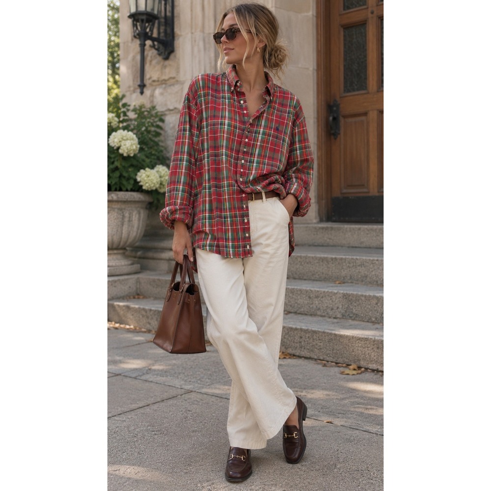 Vintage Ralph Lauren Men's The Big Shirt Red Plaid Button Down Oversized- L
